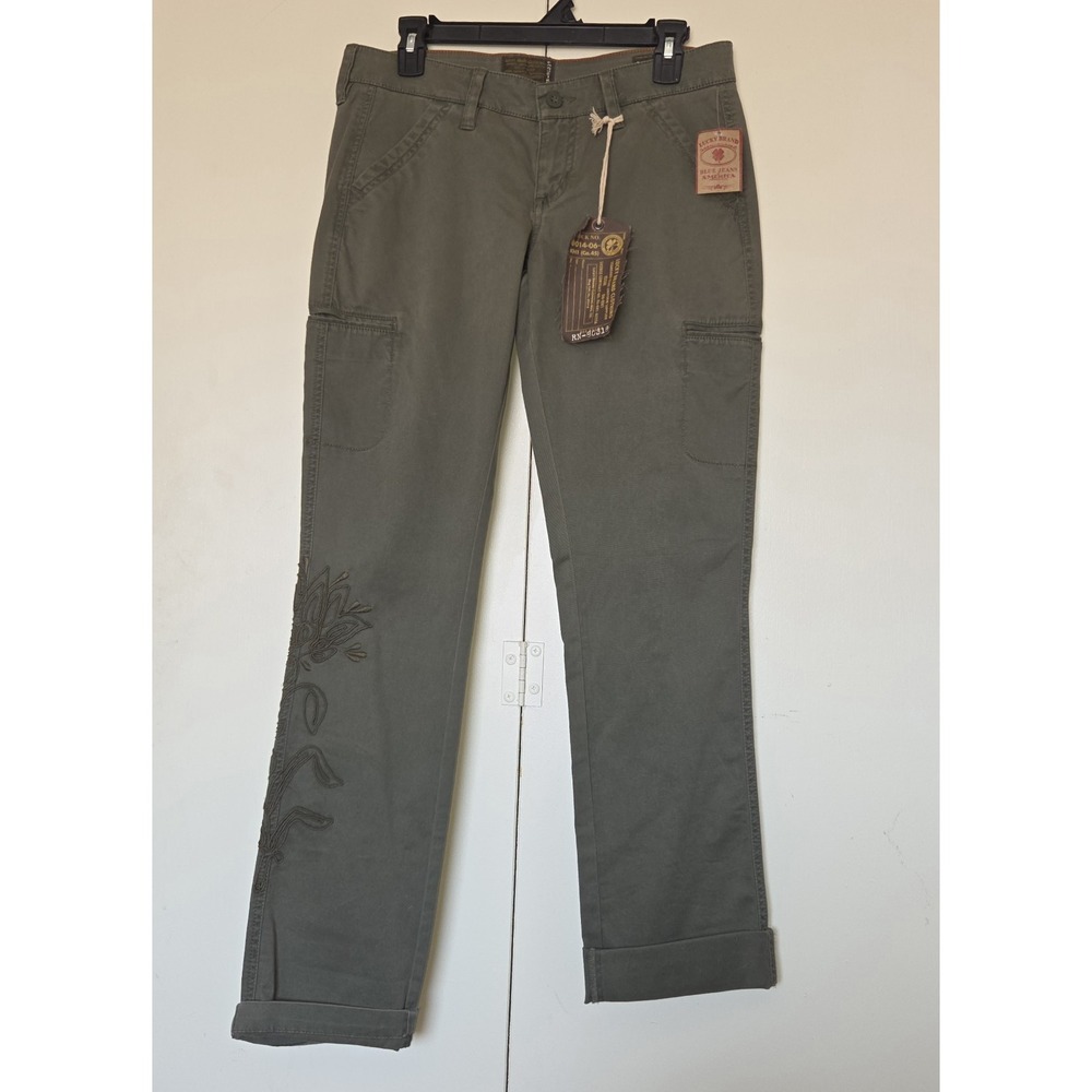 Lucky Brand Vintage Y2K Olive Green Floral Cargo Utility Pants Sz 6/28 ~NWT ~